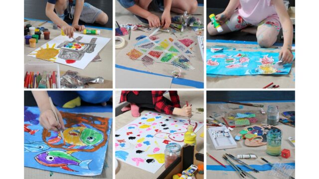 zabawy plastyczne w klubie artystycznym dla dzieci Niesforne Formy - projekt edukacyjny Basińska Galeria Sztuki